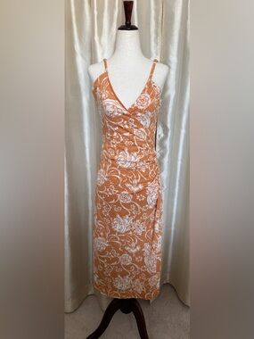 Joie Slip Midi Dress Garden Floral Medium Coquette Dainty Y2K Soft Orange White